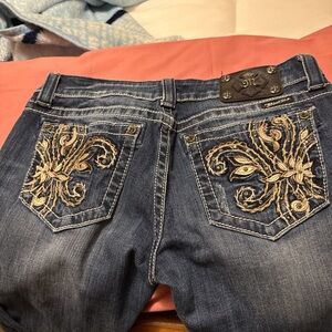 Miss Me Blue Boot Cut Jeans with Gold Embroidery